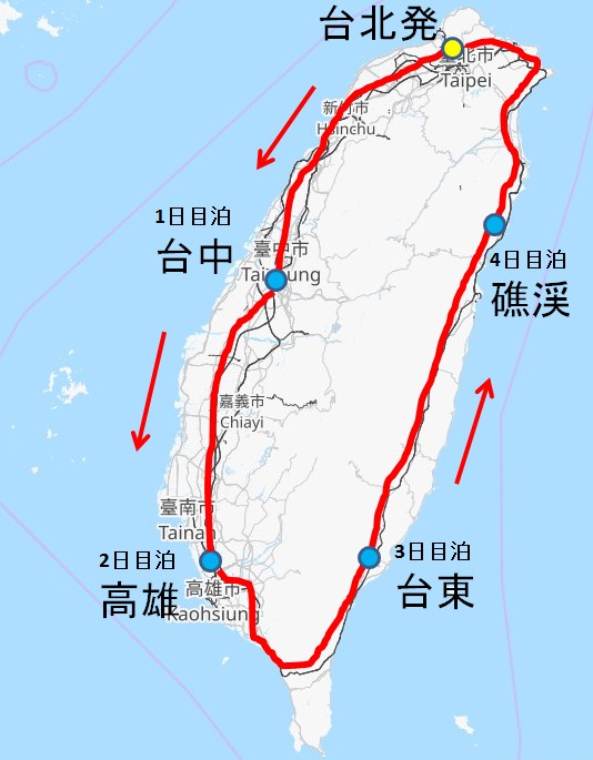 台湾一周地図